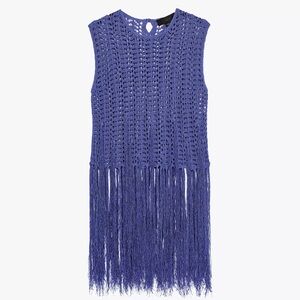 Zara Fringe Crochet Top - Blue - Size Med -NWT